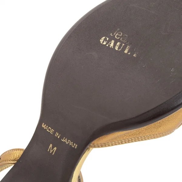 ジャンポールゴルチエJean Paul GAULTIER スタッズアンクルストラップヒールサンダル ゴールドM（23.5位） K-97144_015