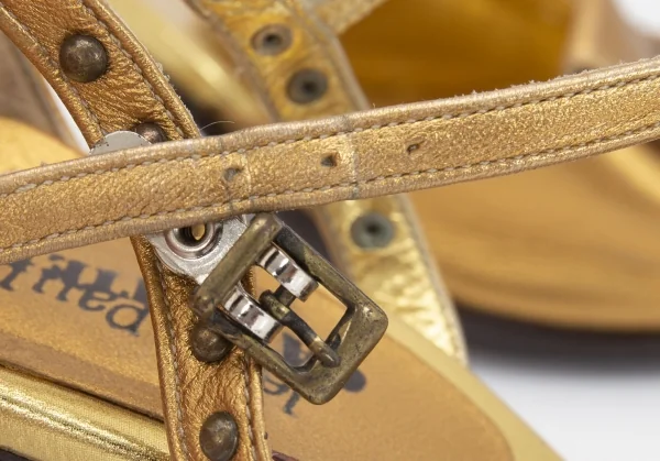 ジャンポールゴルチエJean Paul GAULTIER スタッズアンクルストラップヒールサンダル ゴールドM（23.5位） K-97144_009