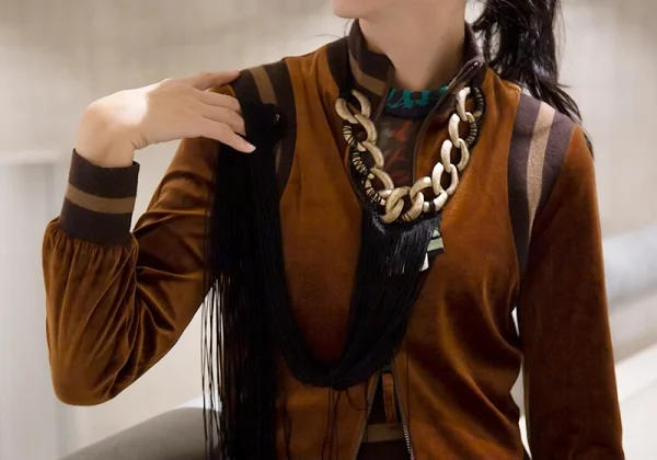 ジャンポールゴルチエ マイユファムJean Paul GAULTIER MAILLE FEMME チェーンフリンジチョーカー シルバー黒XS K-97146_011