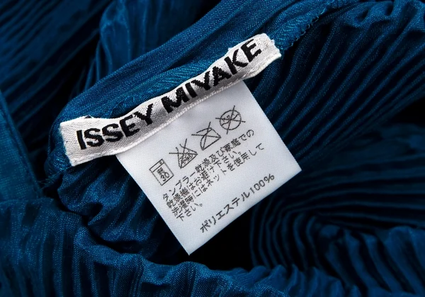イッセイミヤケISSEY MIYAKE バイカラーレイヤードプリーツワンピース ターコイズ青2 K-97158_016