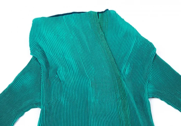 イッセイミヤケISSEY MIYAKE バイカラーレイヤードプリーツワンピース ターコイズ青2 K-97158_006