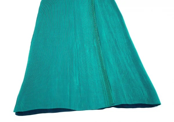 イッセイミヤケISSEY MIYAKE バイカラーレイヤードプリーツワンピース ターコイズ青2 K-97158_009