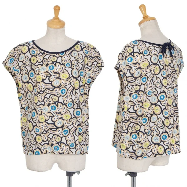 ミナペルホネンmina perhonen フラワープリントボックスシルエットノースリーブ ベージュマルチ38 K-97181_001