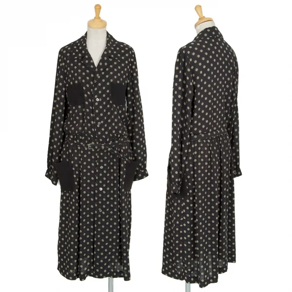 コムコム コムデギャルソンCOMME des GARCONS パイルポケットドットプリントシャツワンピース 黒カーキベージュS K-97196_001