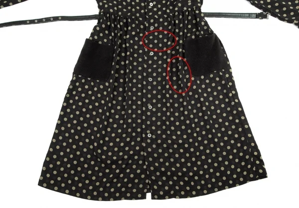 コムコム コムデギャルソンCOMME des GARCONS パイルポケットドットプリントシャツワンピース 黒カーキベージュS K-97196_010