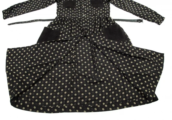コムコム コムデギャルソンCOMME des GARCONS パイルポケットドットプリントシャツワンピース 黒カーキベージュS K-97196_014