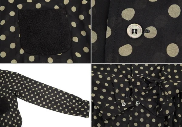 コムコム コムデギャルソンCOMME des GARCONS パイルポケットドットプリントシャツワンピース 黒カーキベージュS K-97196_006