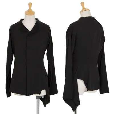 ヨウジヤマモト ファムYohji Yamamoto FEMME ウール切替シルクアシンメトリージャケット 黒