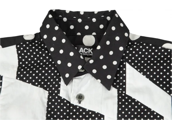 ブラックコムデギャルソンBLACK COMME des GARCONS ドットプリントフロント切替デザイン半袖シャツ 黒白XS K-97254_003