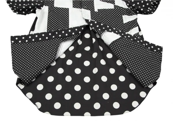 ブラックコムデギャルソンBLACK COMME des GARCONS ドットプリントフロント切替デザイン半袖シャツ 黒白XS K-97254_007