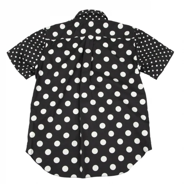 ブラックコムデギャルソンBLACK COMME des GARCONS ドットプリントフロント切替デザイン半袖シャツ 黒白XS K-97254_008