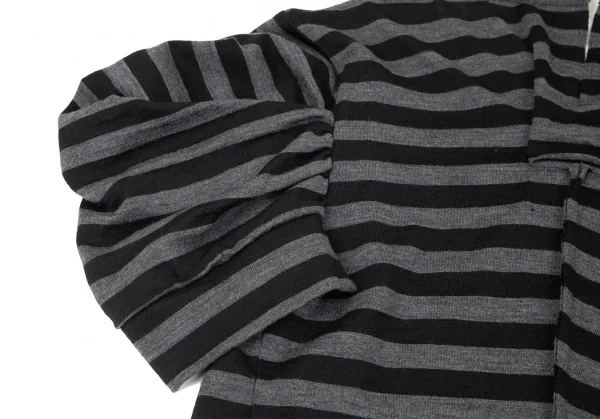 ジュンヤワタナベ コムデギャルソンJUNYA WATANABE COMME des GARCONS ボーダーギャザー半袖変形トップス 黒グレーM位 K-97259_010
