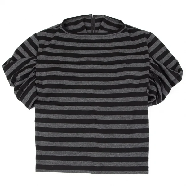 ジュンヤワタナベ コムデギャルソンJUNYA WATANABE COMME des GARCONS ボーダーギャザー半袖変形トップス 黒グレーM位 K-97259_002