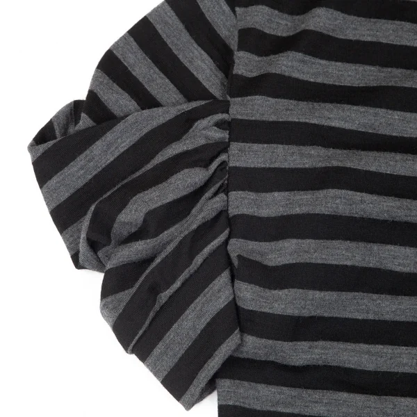 ジュンヤワタナベ コムデギャルソンJUNYA WATANABE COMME des GARCONS ボーダーギャザー半袖変形トップス 黒グレーM位 K-97259_004