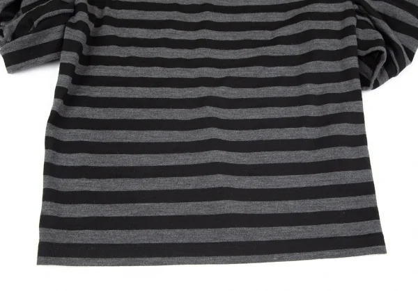 ジュンヤワタナベ コムデギャルソンJUNYA WATANABE COMME des GARCONS ボーダーギャザー半袖変形トップス 黒グレーM位 K-97259_006