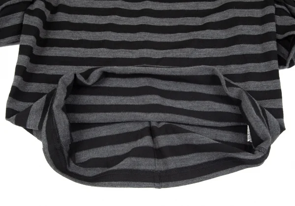 ジュンヤワタナベ コムデギャルソンJUNYA WATANABE COMME des GARCONS ボーダーギャザー半袖変形トップス 黒グレーM位 K-97259_007