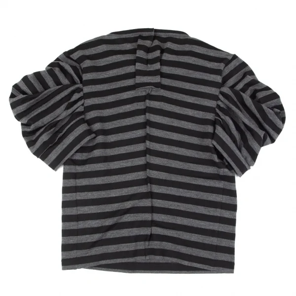 ジュンヤワタナベ コムデギャルソンJUNYA WATANABE COMME des GARCONS ボーダーギャザー半袖変形トップス 黒グレーM位 K-97259_008