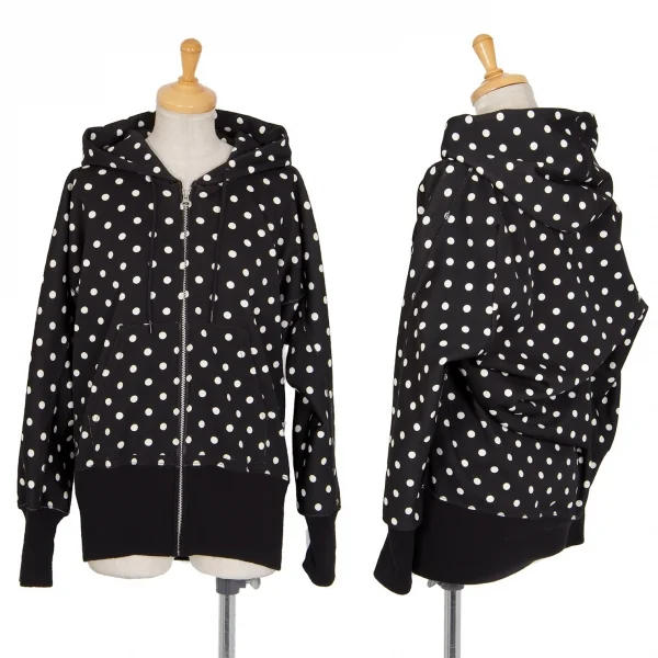 ジュンヤワタナベ コムデギャルソンJUNYA WATANABE COMME des GARCONS ドットプリントバックドレープジップアップドルマンパーカー 黒M位 K-97260_001