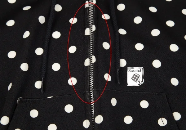 ジュンヤワタナベ コムデギャルソンJUNYA WATANABE COMME des GARCONS ドットプリントバックドレープジップアップドルマンパーカー 黒M位 K-97260_010