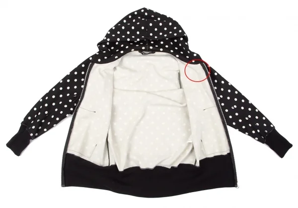 ジュンヤワタナベ コムデギャルソンJUNYA WATANABE COMME des GARCONS ドットプリントバックドレープジップアップドルマンパーカー 黒M位 K-97260_013
