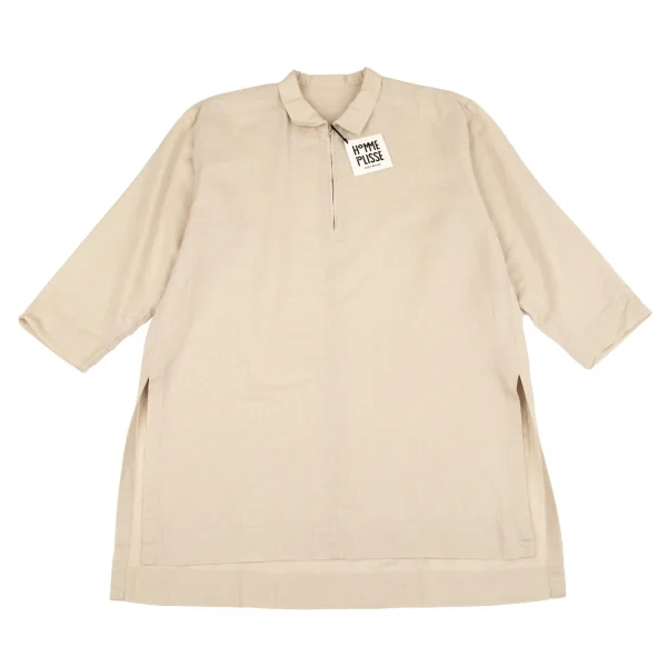 オムプリッセ イッセイ ミヤケHOMME PLISSE ISSEY MIYAKE リネンコットンハーフジッププルオーバーシャツ ベージュ2 K-97294_001