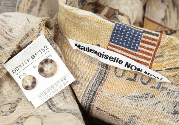 マドモアゼルノンノンMademoiselle NON NON ホノルルプリントラグランリネンシャツ ベージュ他M位 K-97333_014
