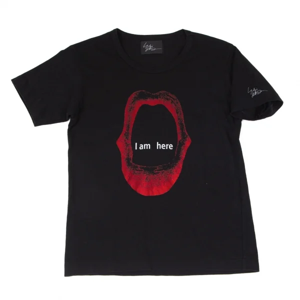 ヨウジヤマモト ファムYohji Yamamoto FEMME コットンリップフロッキープリントTシャツ 黒2 K-97341_001