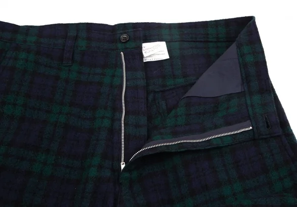 トリココムデギャルソンtricot COMME des GARCONS ウールタータンチェックワイドパンツ 青緑黒M位 K-97410_004