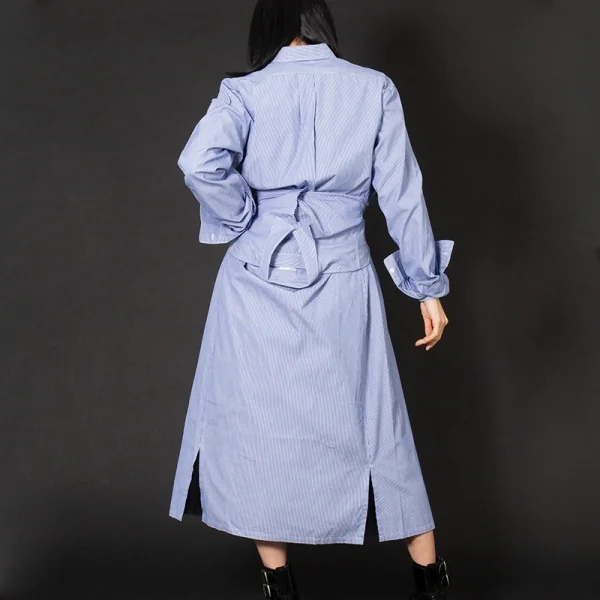 コムデギャルソンCOMME des GARCONS バックシャツドッキングストライプワンピース 青白M位 K-97471_017
