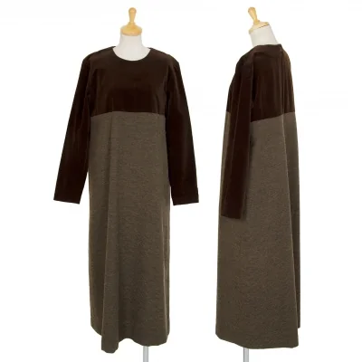 ジジリgigli ベロア切替ツイードワンピース 焦げ茶