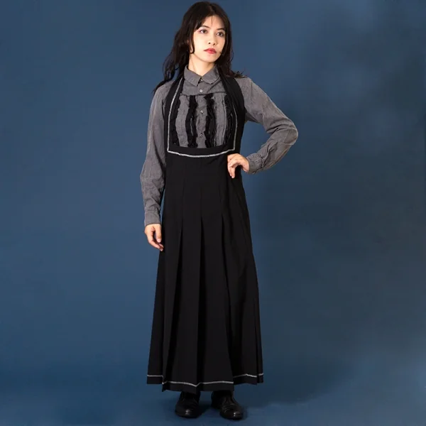 ローブドシャンブル コムデギャルソンrobe de chambre COMME des GARCONSウールホルターネックプリーツスカート 黒M K-97505_012