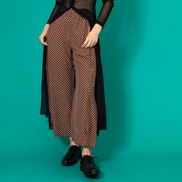 トリココムデギャルソンtricot COMME des GARCONS レーヨンドットプリント断ち切りポケットイージーパンツ 茶M位 K-97533_012