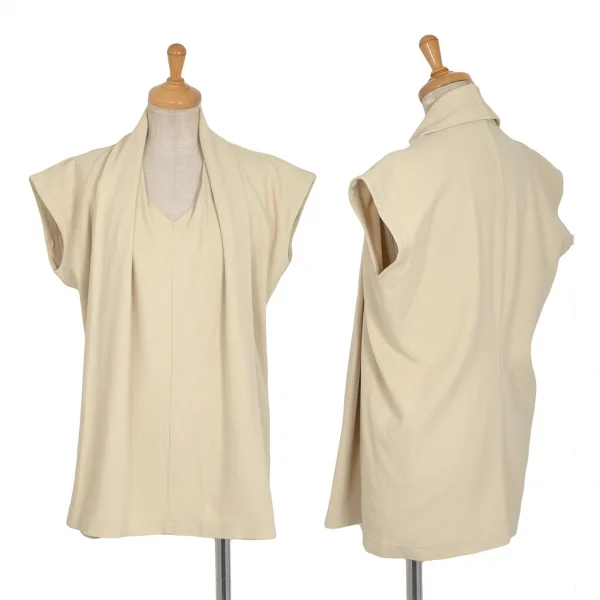 イッセイミヤケペルマネンテISSEY MIYAKEPERMANENTE コットンVネックレイヤードトップス イエローベージュM K-97585_001