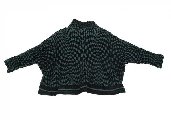 イッセイミヤケミーISSEY MIYAKE me コットンカリフラワーブロックチェックハイネックジャケット 黒F K-97621_013