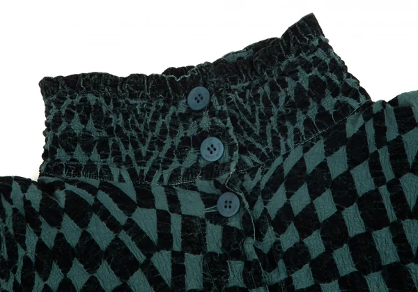 イッセイミヤケミーISSEY MIYAKE me コットンカリフラワーブロックチェックハイネックジャケット 黒F K-97621_004