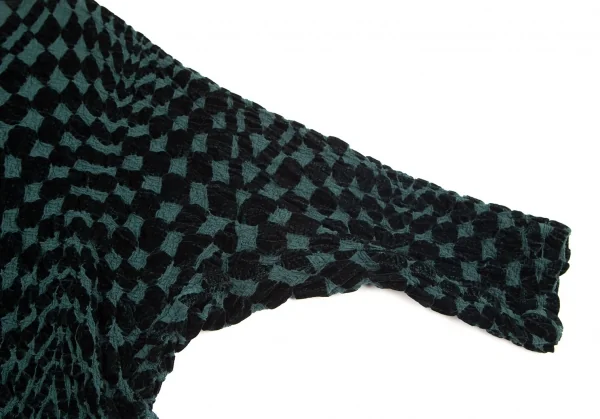 イッセイミヤケミーISSEY MIYAKE me コットンカリフラワーブロックチェックハイネックジャケット 黒F K-97621_007