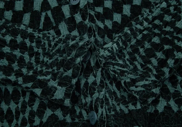 イッセイミヤケミーISSEY MIYAKE me コットンカリフラワーブロックチェックハイネックジャケット 黒F K-97621_008