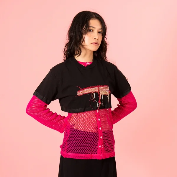 トリコ コムデギャルソン トリコスペシャルtricot COMME des GARCONS tricot pecial 製品染めコットンネットカーディガン ピンクS K-97696_013