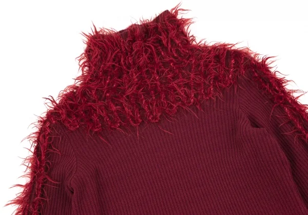 イッセイミヤケISSEY MIYAKE アクリルフリンジデザインハイネックネックニット ボルドー2 K-97734_003
