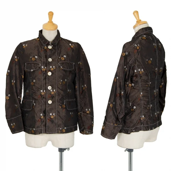 新品!トリココムデギャルソンtricot COMME des GARCONS フラワージャガードホワイトステッチジャケット こげ茶S K-97753_001