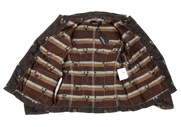新品!トリココムデギャルソンtricot COMME des GARCONS フラワージャガードホワイトステッチジャケット こげ茶S K-97753_011