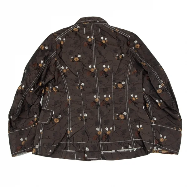 新品!トリココムデギャルソンtricot COMME des GARCONS フラワージャガードホワイトステッチジャケット こげ茶S K-97753_012