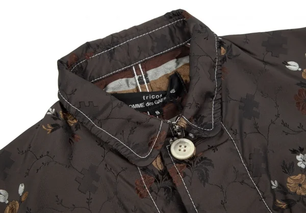 新品!トリココムデギャルソンtricot COMME des GARCONS フラワージャガードホワイトステッチジャケット こげ茶S K-97753_004
