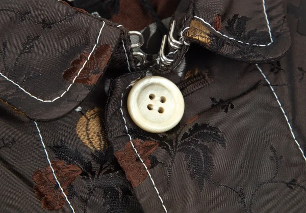 新品!トリココムデギャルソンtricot COMME des GARCONS フラワージャガードホワイトステッチジャケット こげ茶S K-97753_005