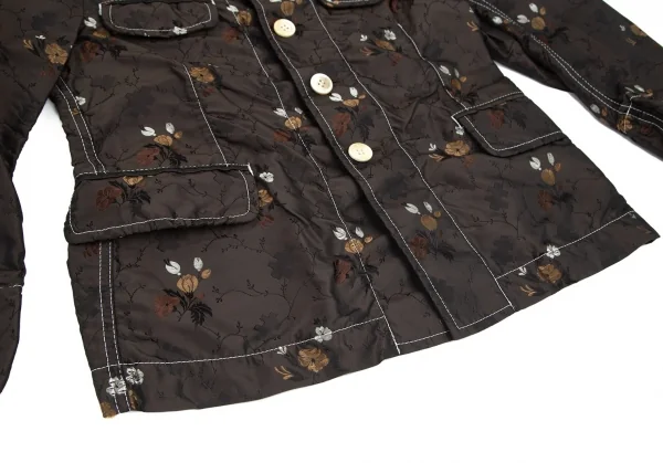 新品!トリココムデギャルソンtricot COMME des GARCONS フラワージャガードホワイトステッチジャケット こげ茶S K-97753_009