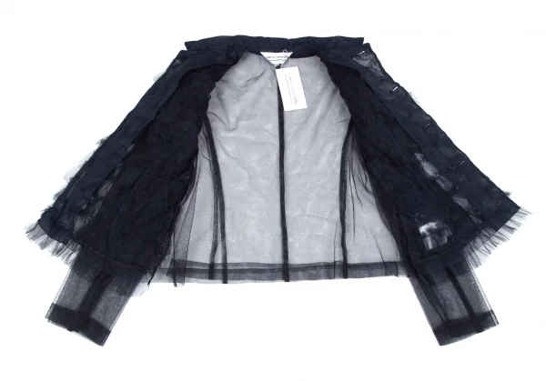 新品!コムデギャルソン ガールCOMME des GARCONS GIRL チュールフロントギャザーラウンドカラージャケット 紺XS K-97756_010