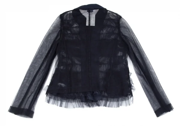 新品!コムデギャルソン ガールCOMME des GARCONS GIRL チュールフロントギャザーラウンドカラージャケット 紺XS K-97756_011