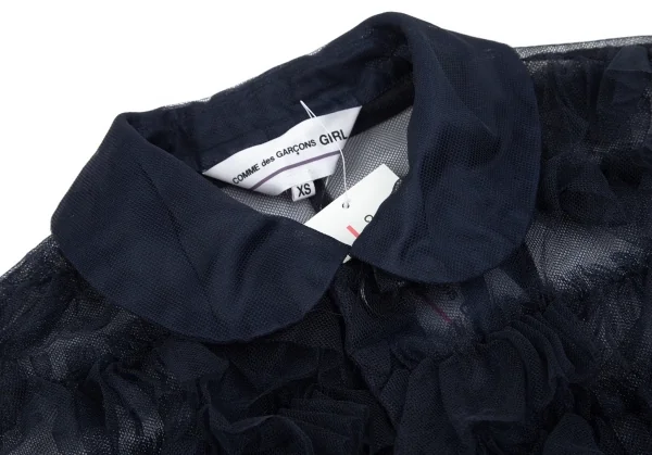 新品!コムデギャルソン ガールCOMME des GARCONS GIRL チュールフロントギャザーラウンドカラージャケット 紺XS K-97756_004