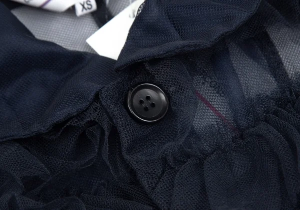新品!コムデギャルソン ガールCOMME des GARCONS GIRL チュールフロントギャザーラウンドカラージャケット 紺XS K-97756_005