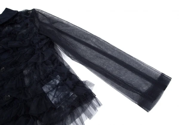 新品!コムデギャルソン ガールCOMME des GARCONS GIRL チュールフロントギャザーラウンドカラージャケット 紺XS K-97756_006